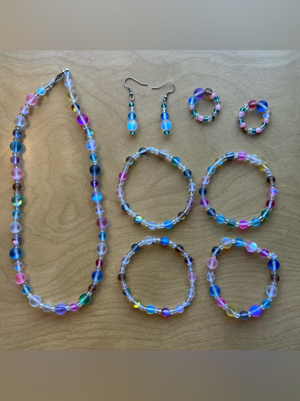 Multi-Color Glass Bead Jewelry Set – Necklace, Bracelets, Earrings